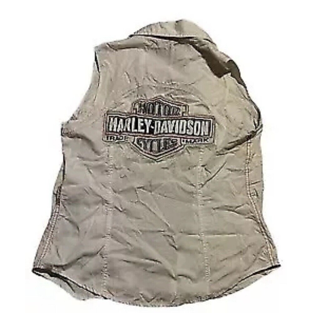 Harley Davidson Motorcycles Logo Embroidered Pockets Full Zip Vest Shirt Small
